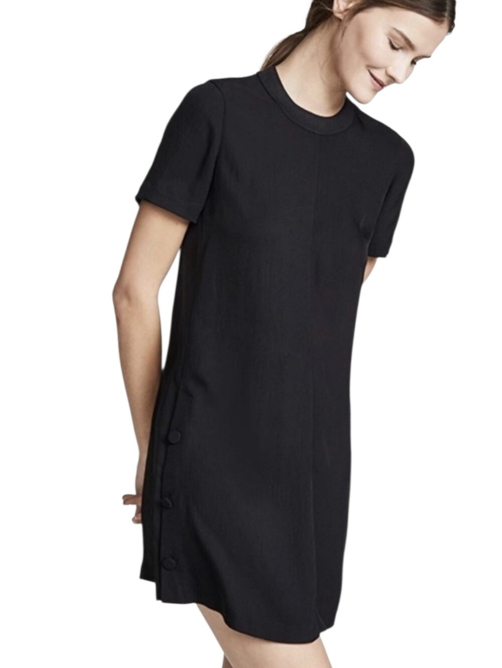 Rag & Bone Aiden Dress in Black Size XXS Button Detail Pleated Back